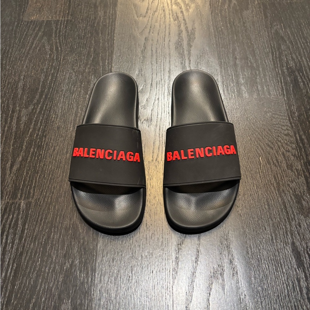 Balenciaga Black Sandals with Red Logo